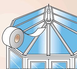 Illustration showing an alternative conservatory repair tape which can be used for PVCu conservatory repair or window frames repair