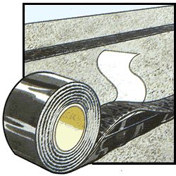 Illustration showing an alternative roof repair tape to seal a leaking felt roof after being primed, this is also ideal for sealing a leaking valley gutter, blistered felt repairs and repairing cracked or broken roof tiles.